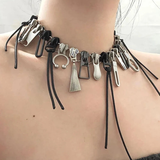 Zipper Fringe Choker and Bracelet