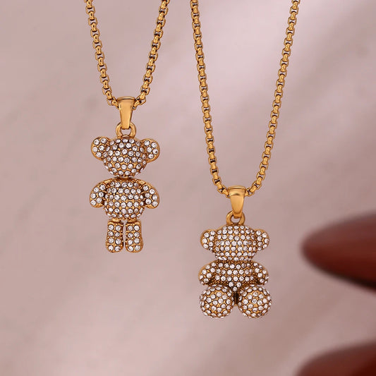 18K Gold Plated Water Resistant Bear Necklace