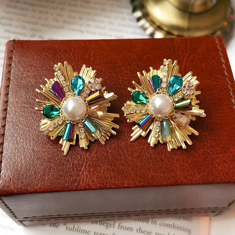 Rhinestone Flower Pearl Stud