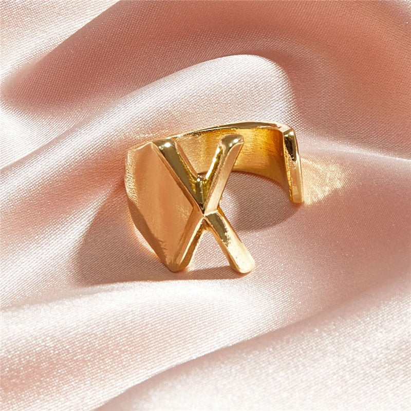 Classic 18K Gold Plated Chunky Initial Rings