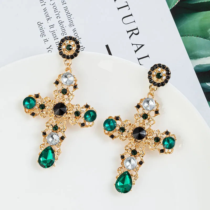 Crystal Cross Drop Earrings