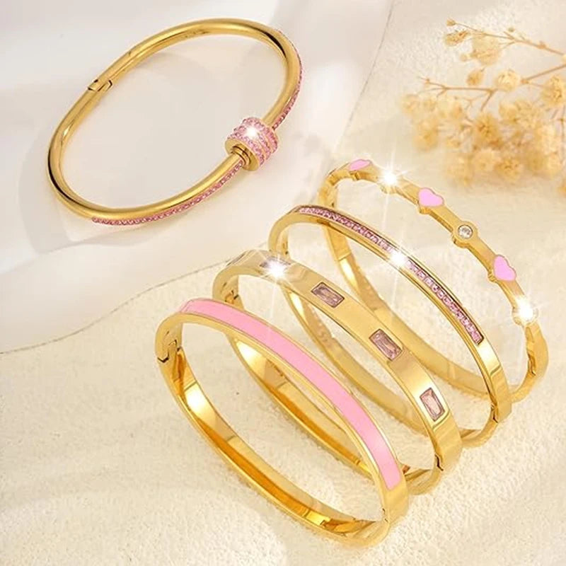 Pink Crystal Stackable Bracelets