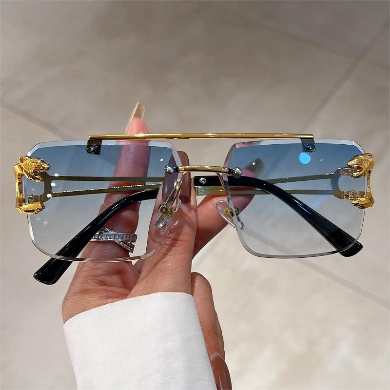 Vintage Rimless Double Bridge Gradient Sunglasses