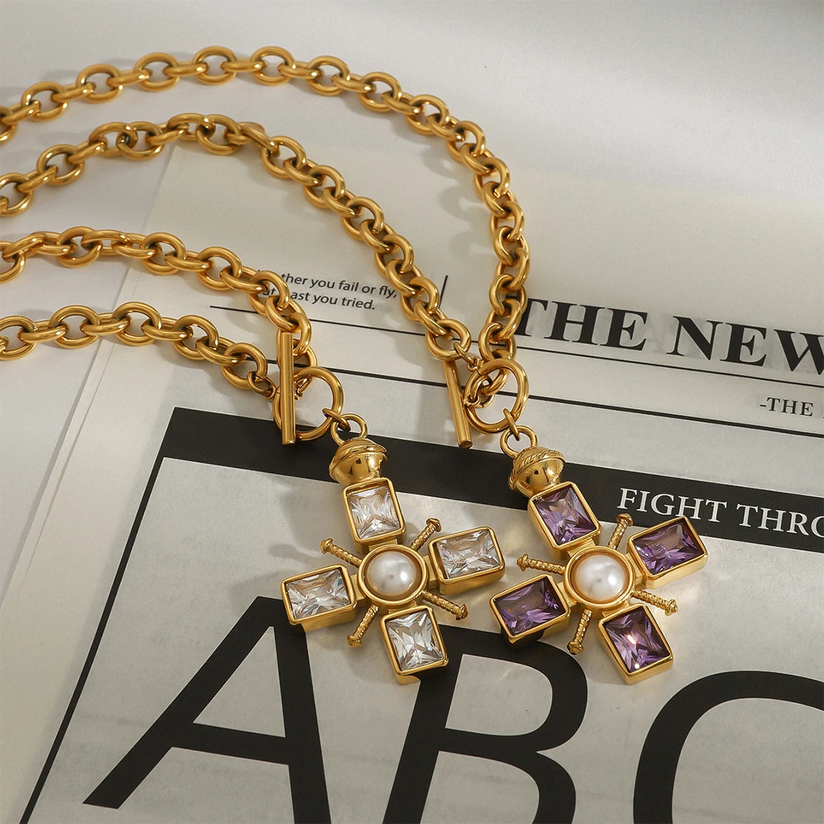 Gold Plated Pearl Cross Pendant