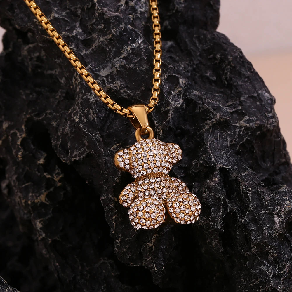 18K Gold Plated Water Resistant Bear Necklace