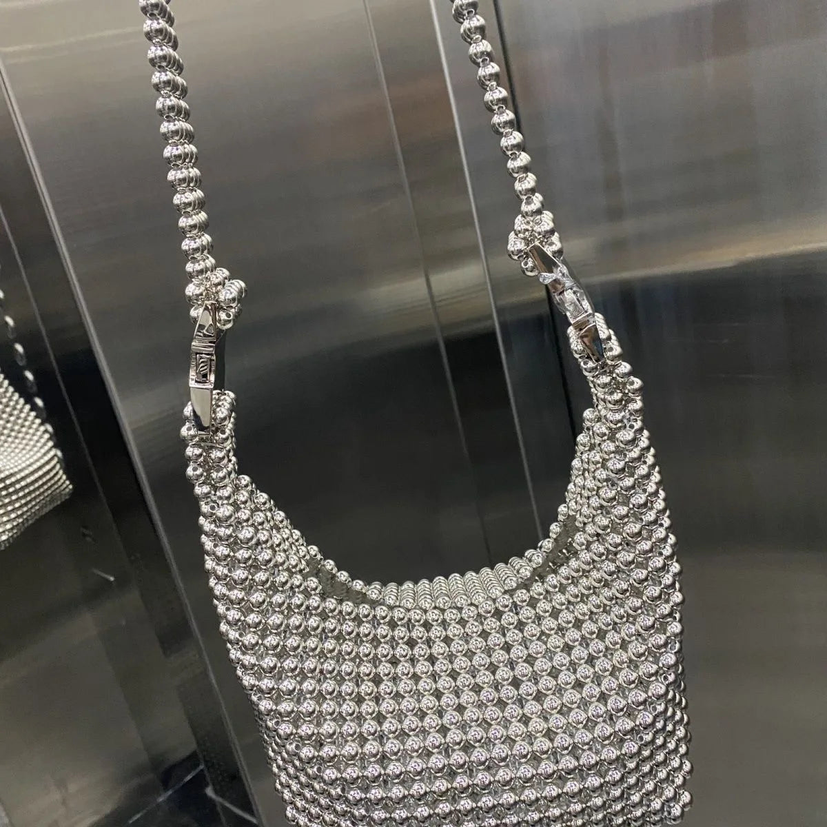 Silver Beaded Handbag