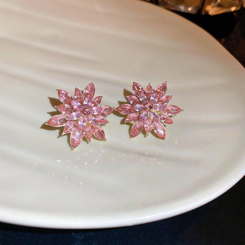 Rhinestone Flower Pearl Stud