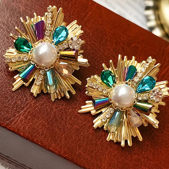 Rhinestone Flower Pearl Stud