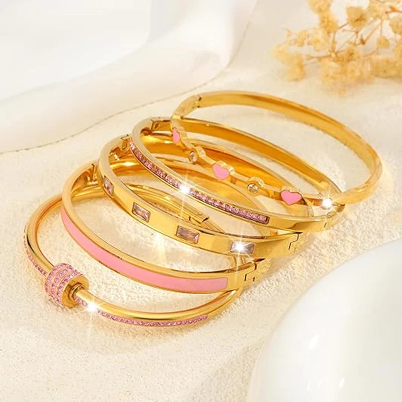 Pink Crystal Stackable Bracelets