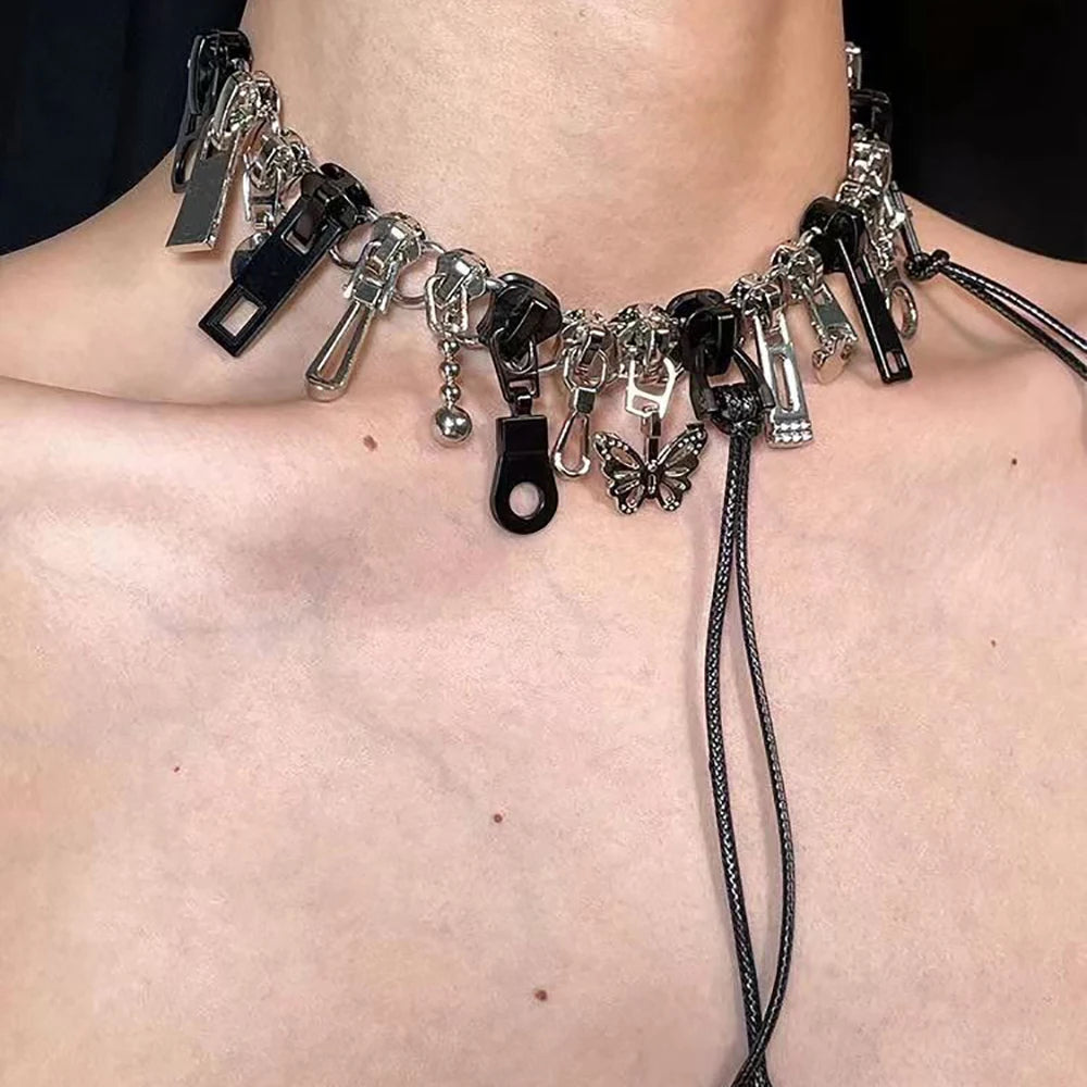 Zipper Fringe Choker and Bracelet