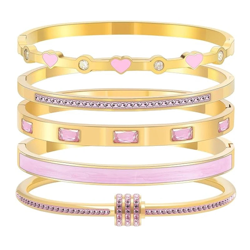 Pink Crystal Stackable Bracelets