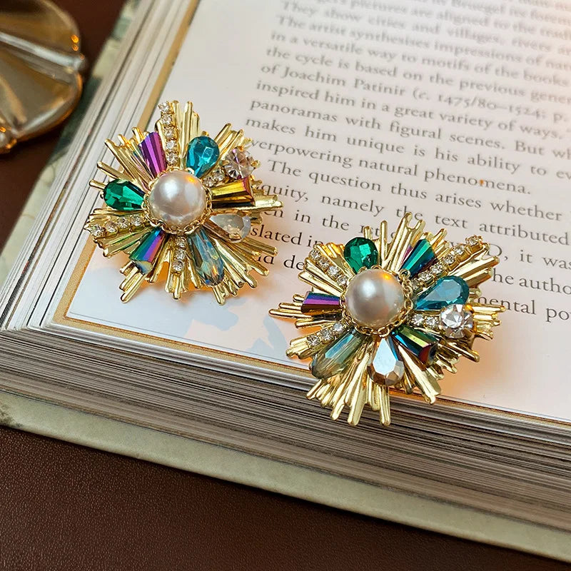 Rhinestone Flower Pearl Stud