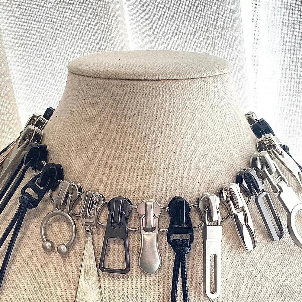 Zipper Fringe Choker and Bracelet