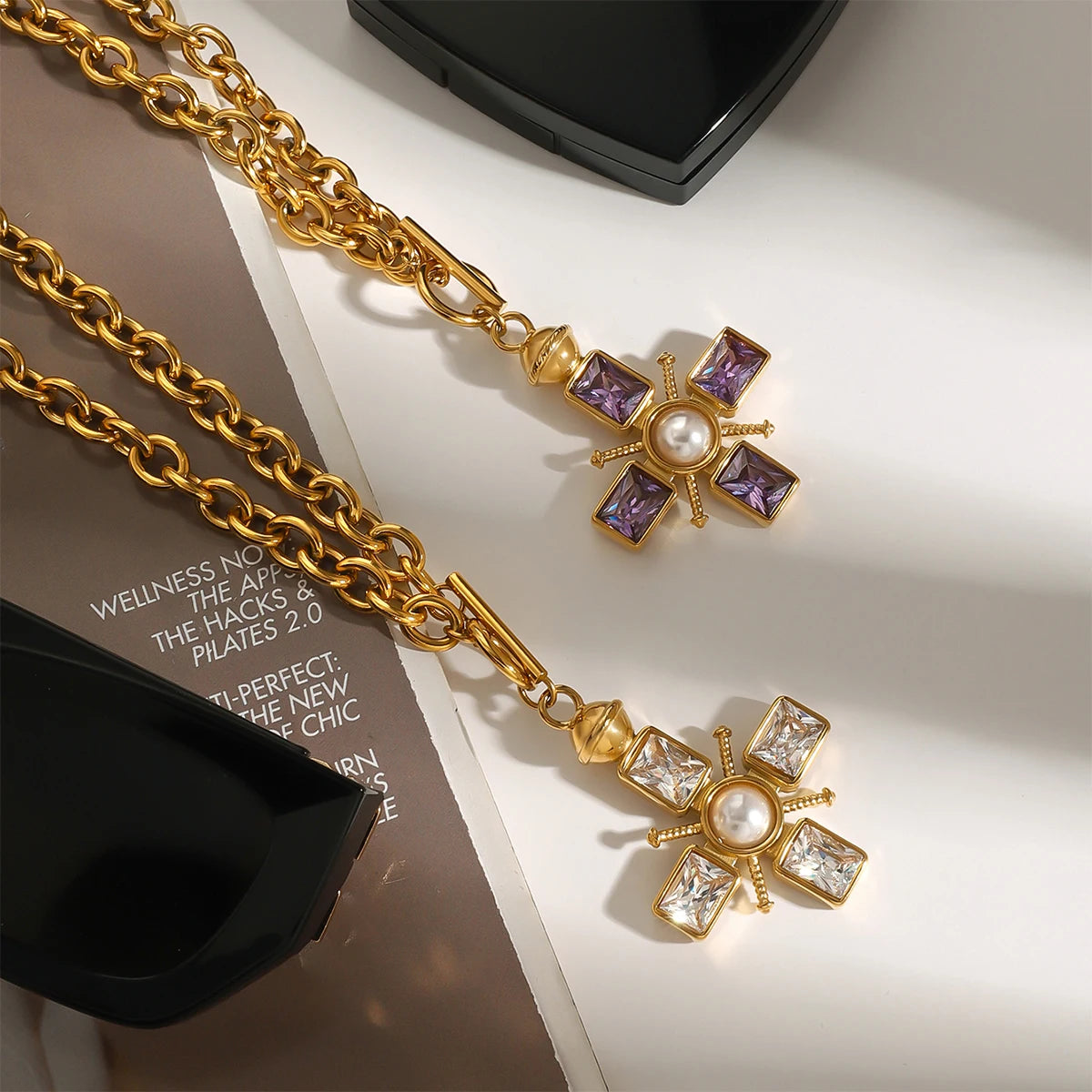 Gold Plated Pearl Cross Pendant