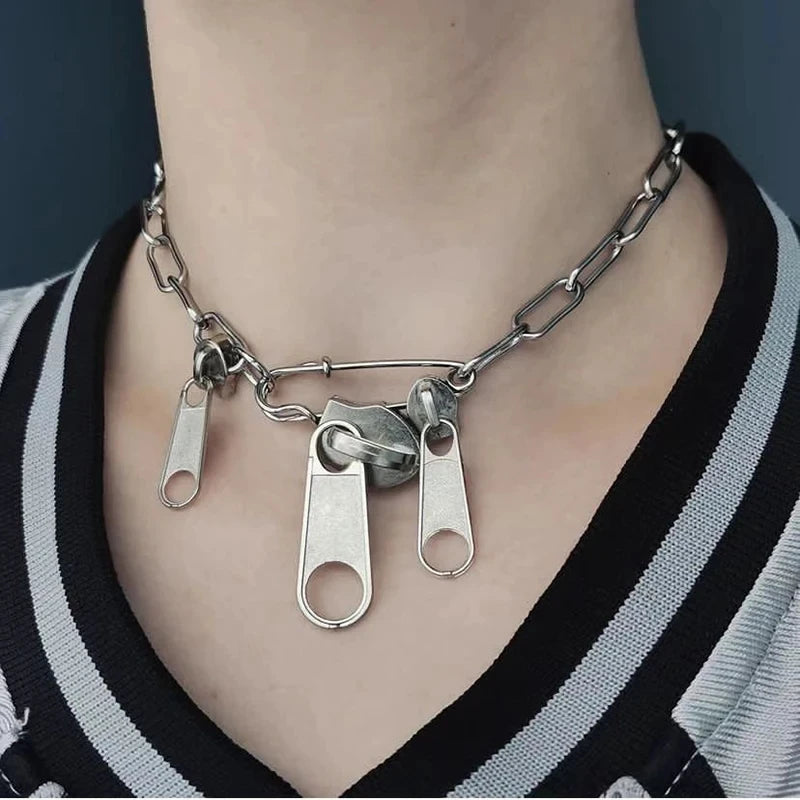 Zipper Fringe Choker and Bracelet