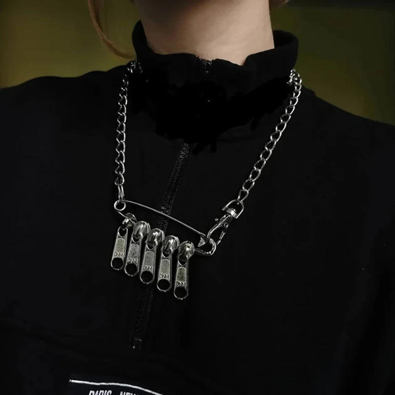Zipper Fringe Choker and Bracelet