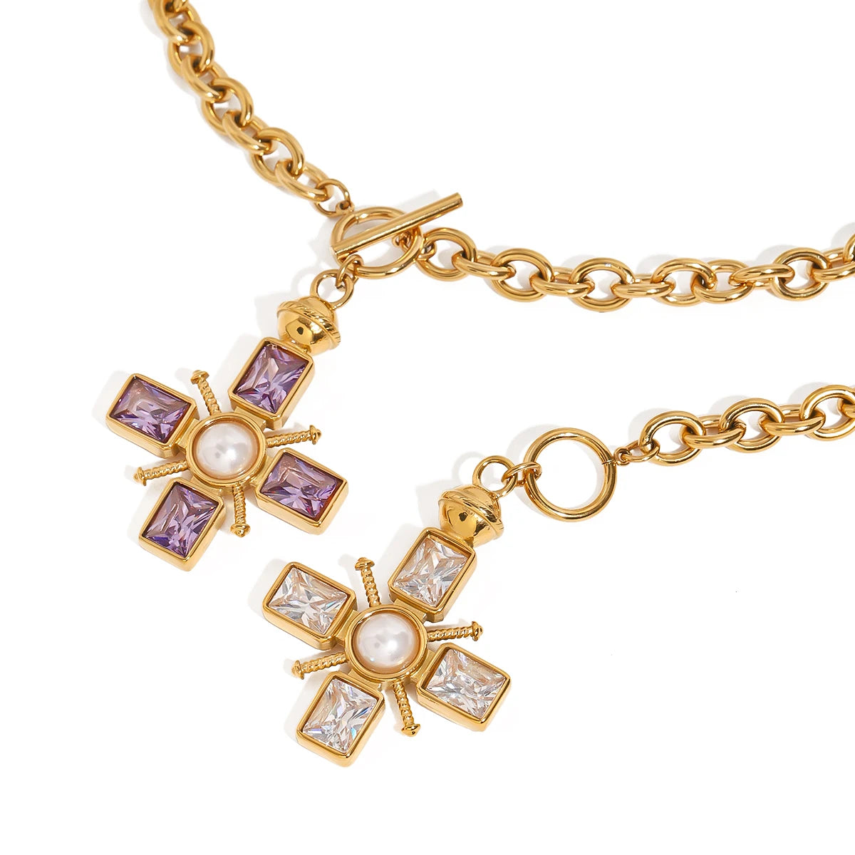 Gold Plated Pearl Cross Pendant