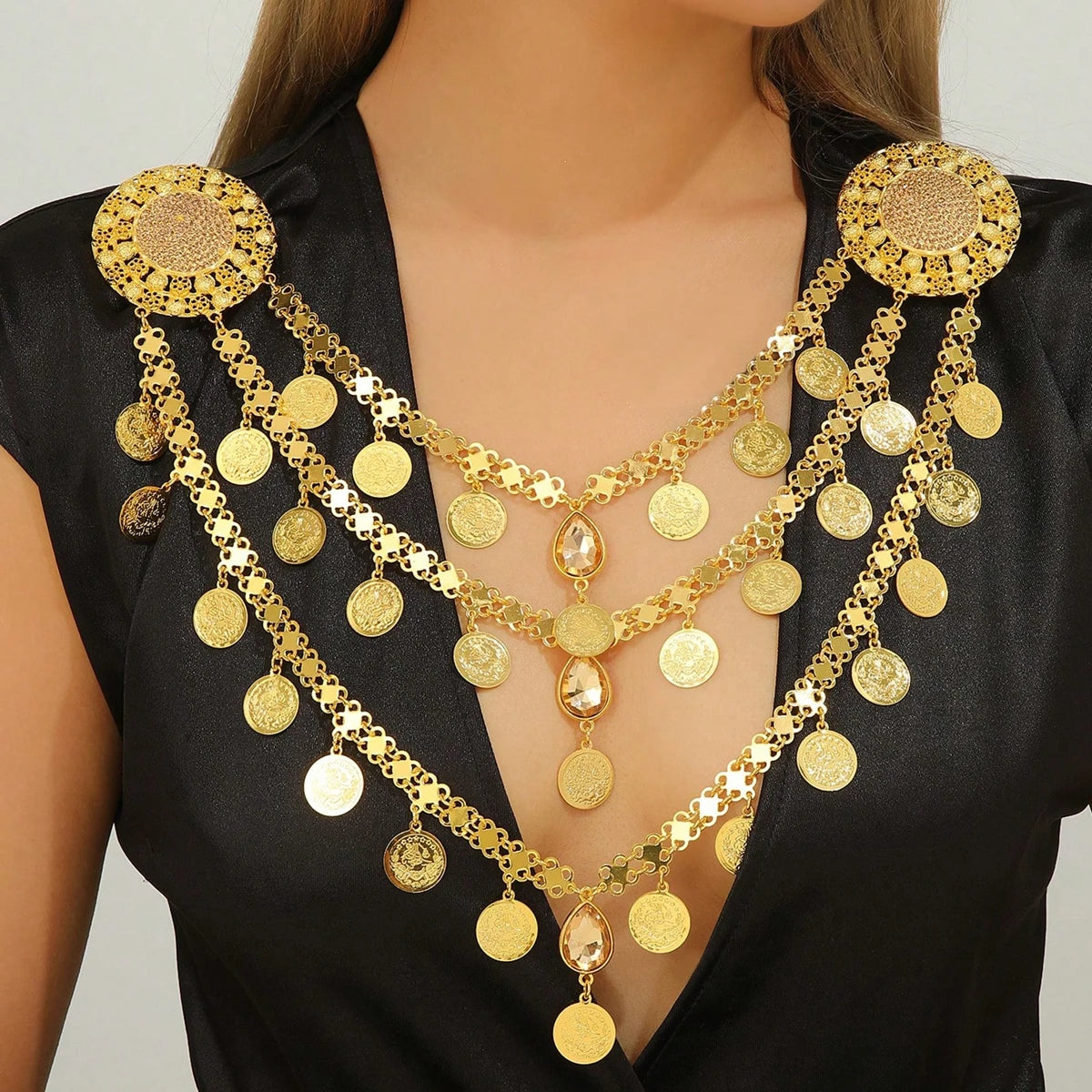 Coin Tassel Bib Necklace