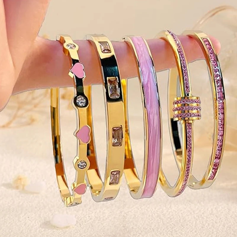 Pink Crystal Stackable Bracelets