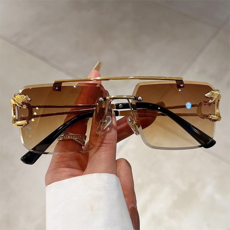 Vintage Rimless Double Bridge Gradient Sunglasses