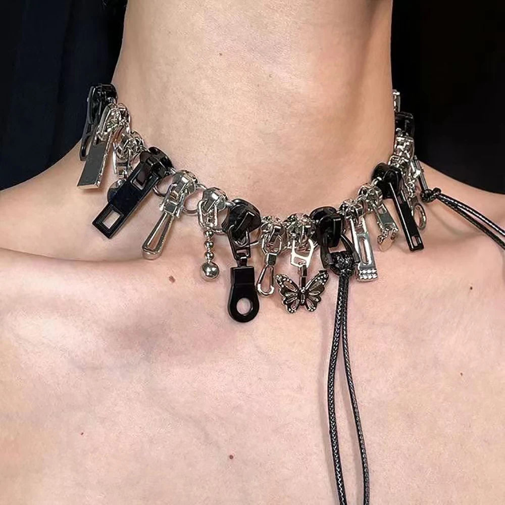 Zipper Fringe Choker and Bracelet