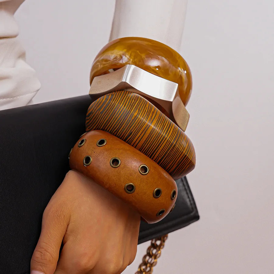 Wood Base Exaggerated Bangles