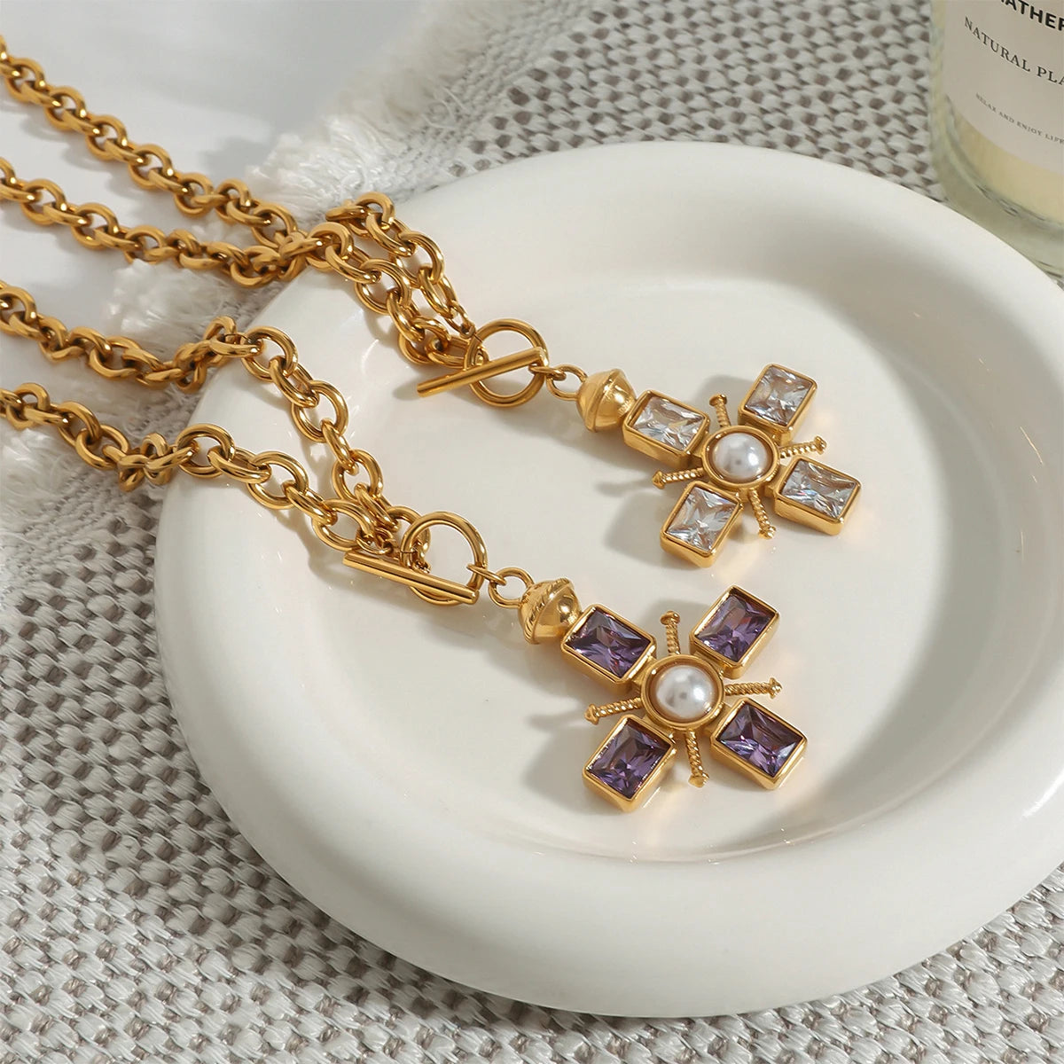 Gold Plated Pearl Cross Pendant