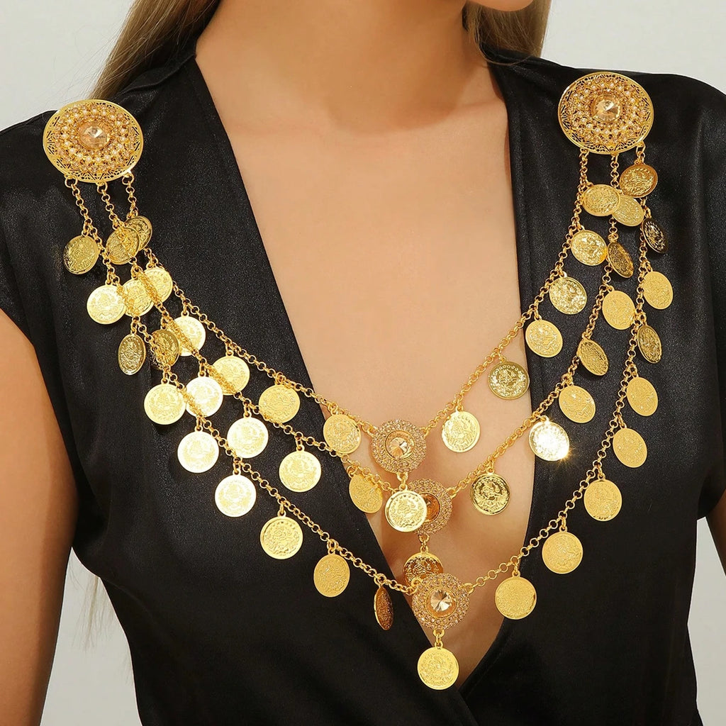Coin Tassel Bib Necklace