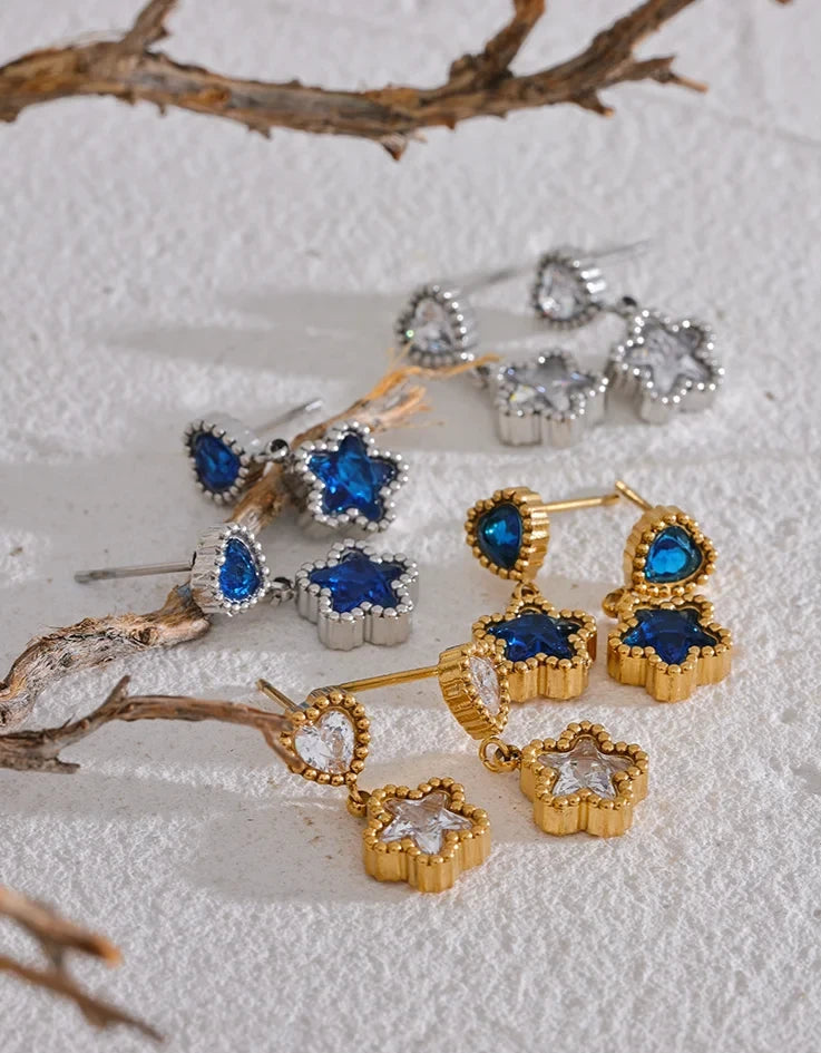 Blue Star Drop Earrings