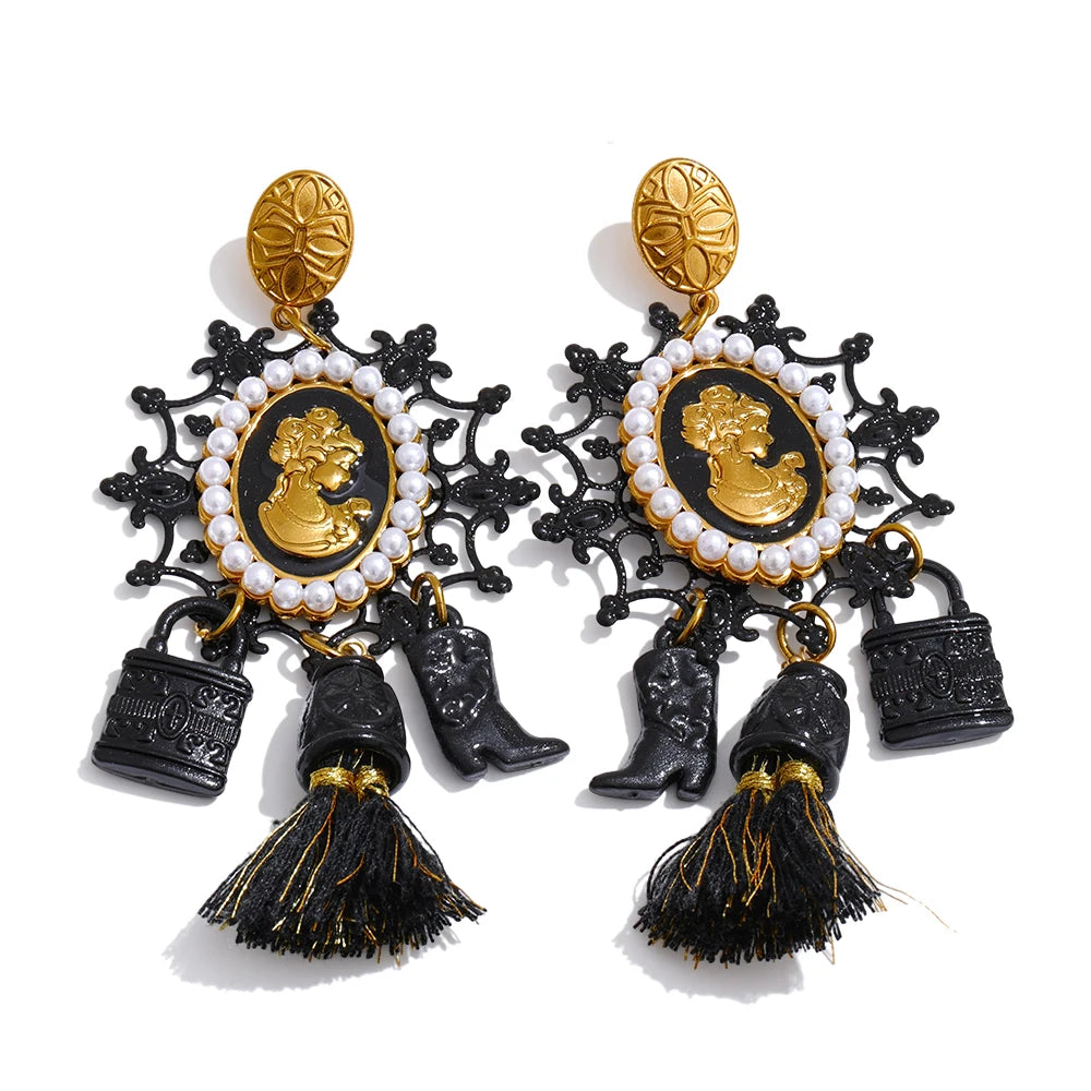 Portrait Tassel Drop Earrings