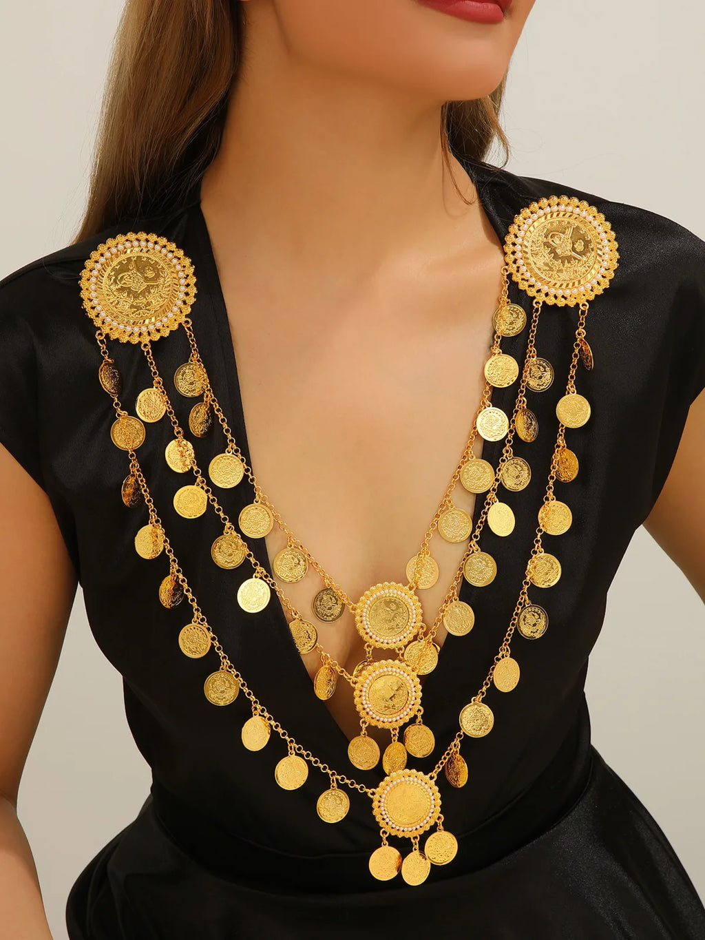 Coin Tassel Bib Necklace