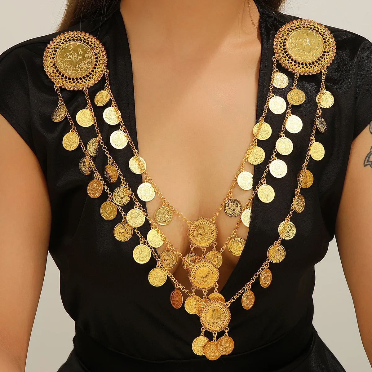 Coin Tassel Bib Necklace