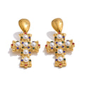 18K Gold Stainless Steel Cross Drop Earrings