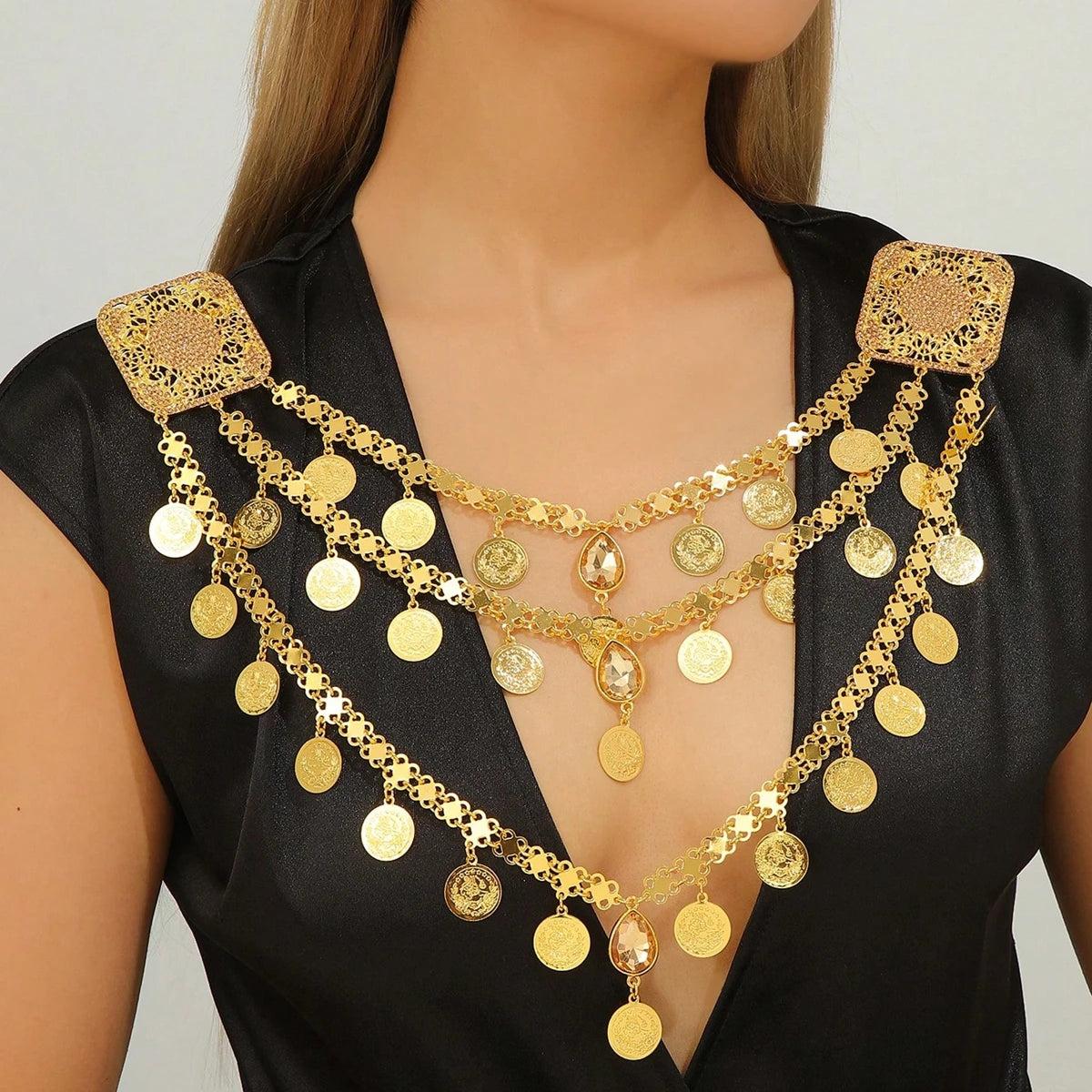Coin Tassel Bib Necklace