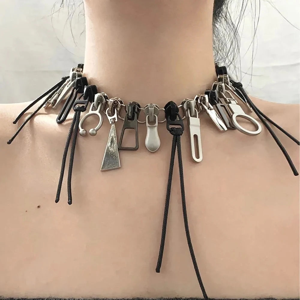 Zipper Fringe Choker and Bracelet