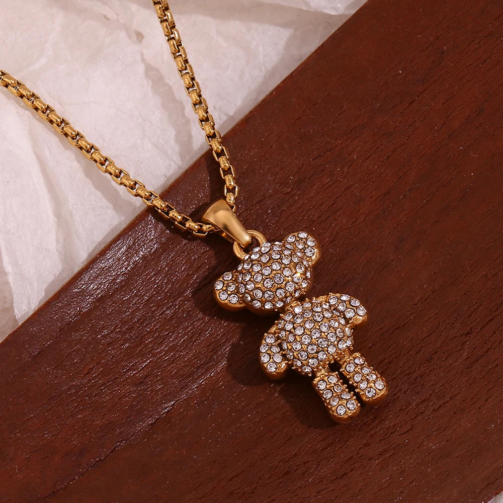 18K Gold Plated Water Resistant Bear Necklace