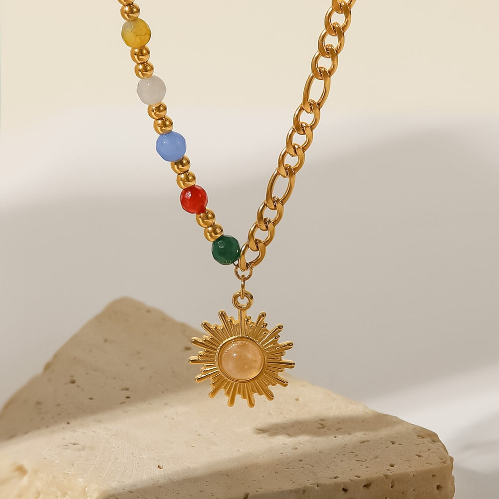 Natural Stone Opal Sun Bead Chain