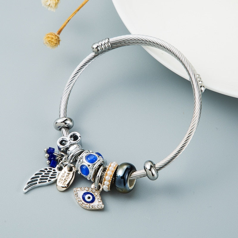 Stainless Steel Evil Eye Bracelet Adjustable-Various Styles