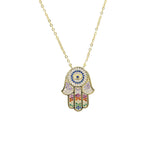 Load image into Gallery viewer, Hamsa Hand/Evil Eye Gold Necklace
