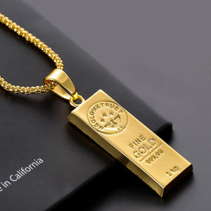 Stainless Steel Gold Bar Pendant Necklace