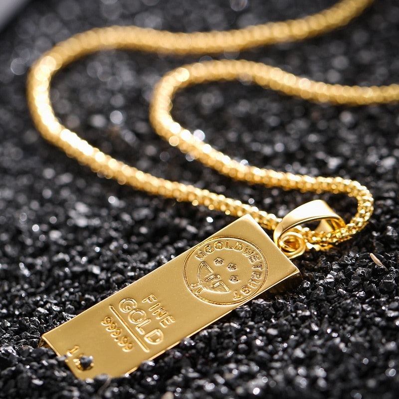 Stainless Steel Gold Bar Pendant Necklace