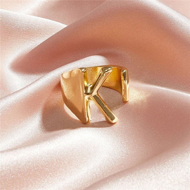 Classic 18K Gold Plated  Chunky Initial Rings