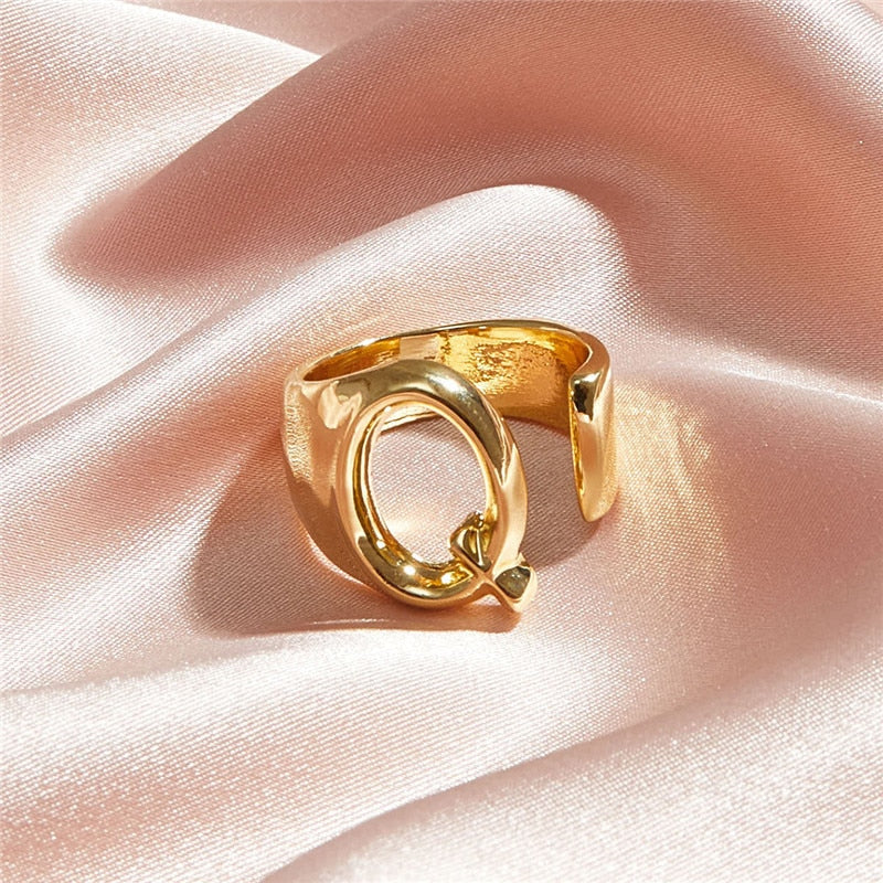 Classic 18K Gold Plated  Chunky Initial Rings