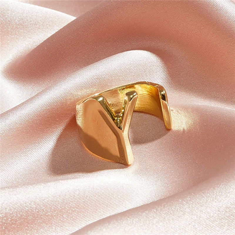 Classic 18K Gold Plated  Chunky Initial Rings