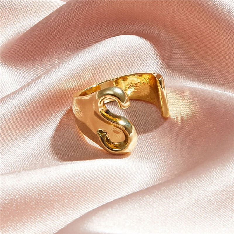 Classic 18K Gold Plated  Chunky Initial Rings