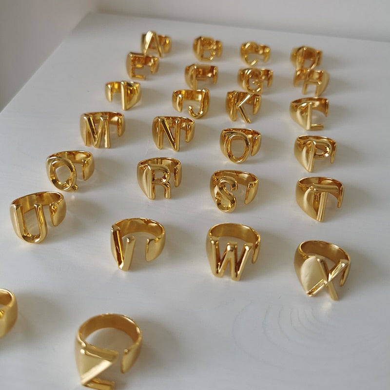 Classic 18K Gold Plated  Chunky Initial Rings