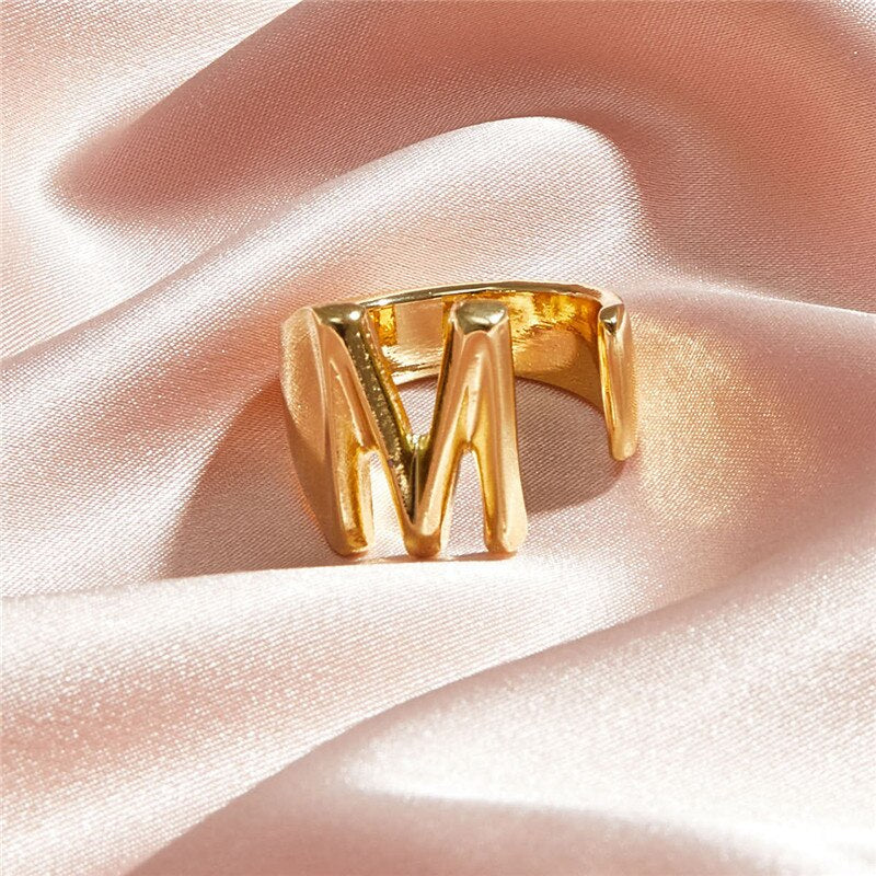 Classic 18K Gold Plated  Chunky Initial Rings