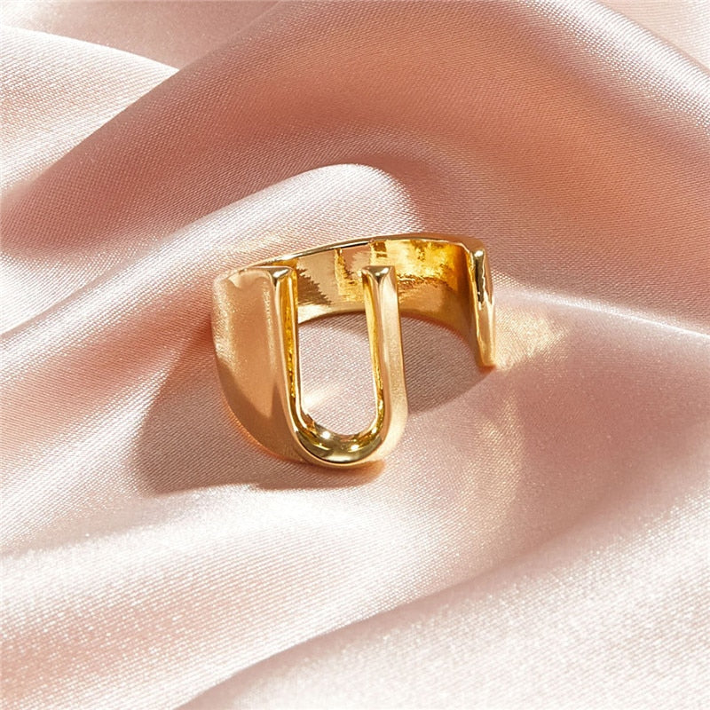 Classic 18K Gold Plated  Chunky Initial Rings