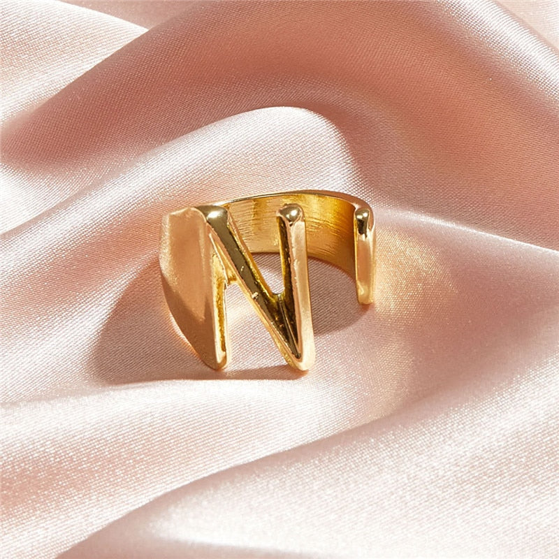 Classic 18K Gold Plated  Chunky Initial Rings